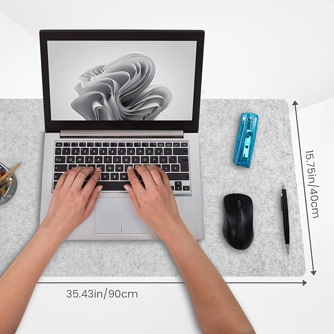 DAWNTREES Non-Slip Felt Desk Mat | 36''x15.8'' | Large Computer Desk Mat Keyboard and Mouse Pad | Office Desktop Pad Protector (Light Grey)