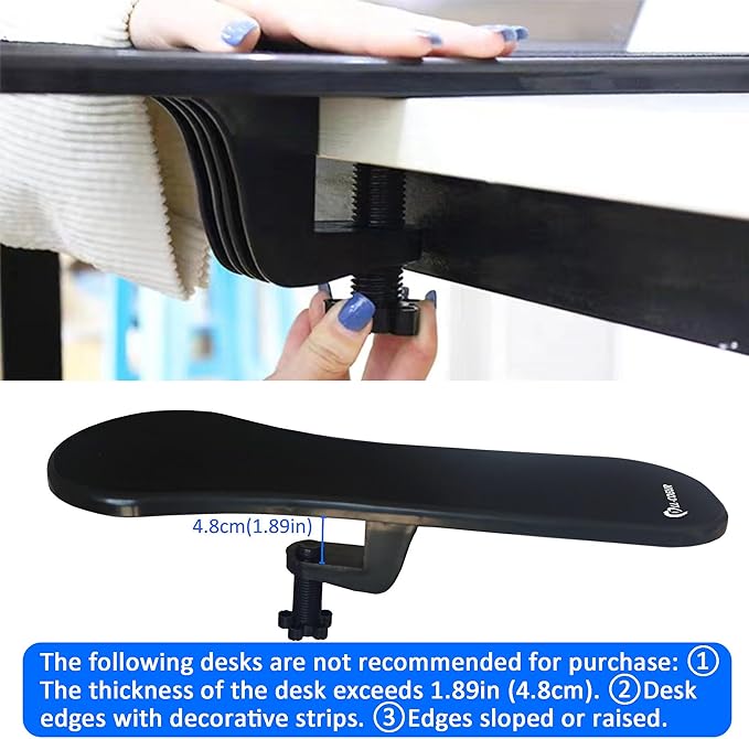 LL-COEUR 2 Pack Arm Support Wrist Rest for Table and Chair, Ergonomic Armrest Desk Extender, Multifunctional Computer Mouse Pad Holder (2 x Black)