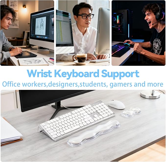 Keyboard Stand with Gel Wrist Rest Combo, Ergonomic Desktop Riser & Wrist Support Platform for Computer, Acrylic Clear Keyboard Stand Compatible Non-Slip Base