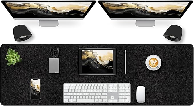 Large Desk Pad Mat, Long Mouse Pads for Desks Non-Slip, Black Leather Desk Mat, Waterproof Computer Mat Desktop Protector for Office/Study/Home/Decor (47.2" x 16.9")