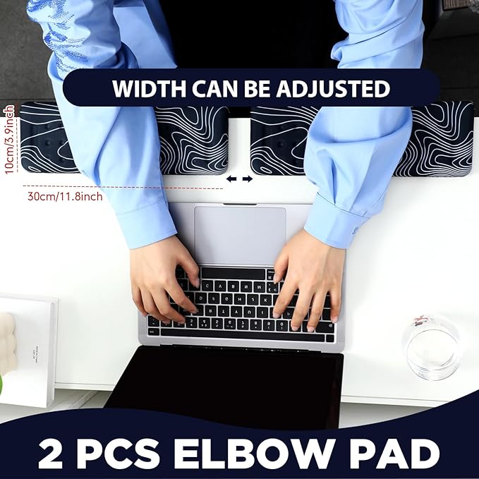 2 Pcs L-Shaped Desk Wrist Rest Elbow Pad Set Desk Edge Rest Cushion Non-Slip Memory Foam Arm Padding Wrist & Forearm & Elbow Comfort Support for Table or Table Edge (Striped Style)