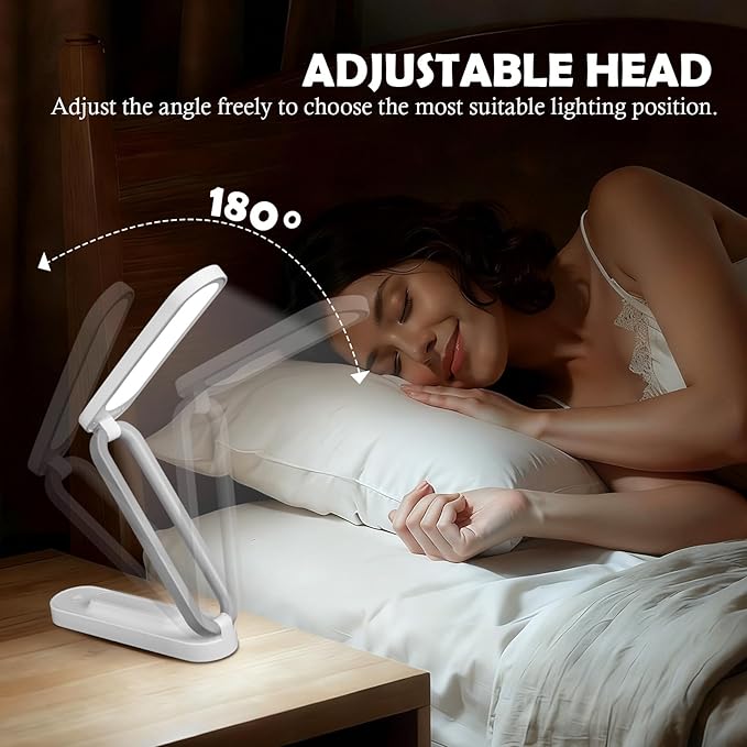 Rechargeable LED Desk Lamp, Foldable Portable Table Light with 3 Brightness Levels,Type-C USB Charging,Small Desk Lamp,Portable Bedside Wireless Reading Light,Home, Office, Nail Art,Craft,Pink