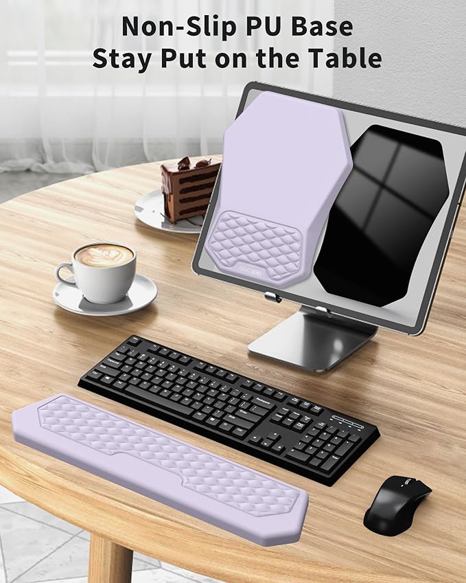 Ergonomic Mouse Pad Wrist Rest Support, Massage Design Surface for Carpal Tunnel, Memory Foam, Non-Slip PU Base for Computer Desk, Purple
