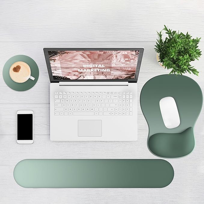 Ergonomic Mouse Pad with Wrist Rest and Keyboard Wrist Rest, Gel Mousepad and Wrist Rest for Computer Keyboard, Non-Slip PU Base, Mouse Pad with Wrist Support for Gaming, Sage Green