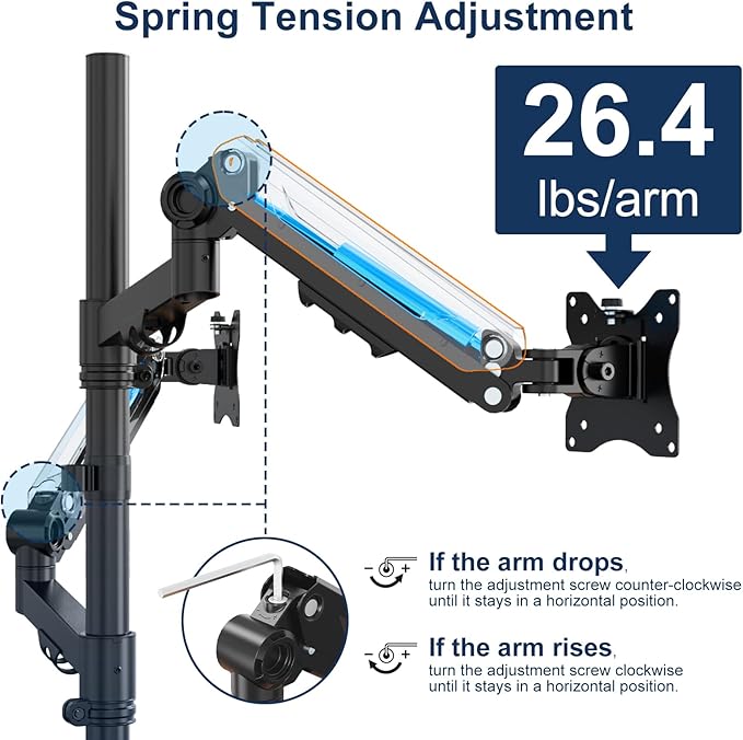 Stacked Monitor Mount - Extra Tall Vertical Monitors Stand for 17-40 Inch Screen, Fully Adjustable and Hold 26.4 lbs per Arm, VESA 75/100 mm