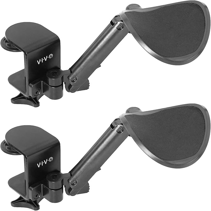 VIVO 2 Pack Clamp-on Adjustable Armrests, Universal Desk Cradle 360° Rotating Elbow Platform, Arm Support Steel Base Table Extension, Black, MOUNT-ARM02P