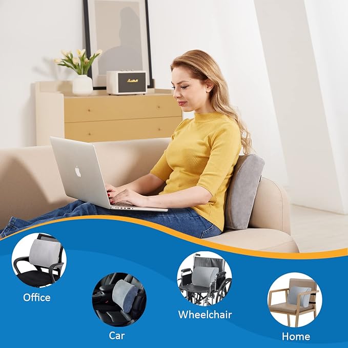 SAIREIDER Lumbar Pillow, Memory Foam Office Chair Back Support Pillows Back Support Improve Posture, Lumbar Support Pillow for Car、Gaming Chair、 Home Chair, Double Adjustable Straps(Grey)