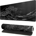 Japanese Sea Wave Large Mouse Pad, Anime Black Gaming, Extended Kanagawa Mat Desk Pad, 3mm Thick Long Non-Slip Rubber Base Mice Pad, 31.5 X 11.8 Inch