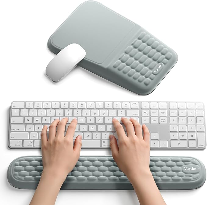 Vaydeer Wrist Rest for Computer Keyboard & Mouse Pad Set – Gray, Ergonomic Memory Foam Wrist Support, Non-Slip Keyboard Wrist Rest & Soft Mouse Pad for Typing Comfort & Wrist Support