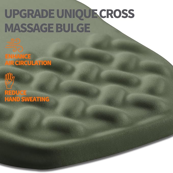 Ergonomic Slope Mouse Pad Wrist Support, Wrist Rest Mousepad for Carpal Tunnel with Massage Bulge and Slow Rebound Memory Foam (12x8 inch, Olive Green)