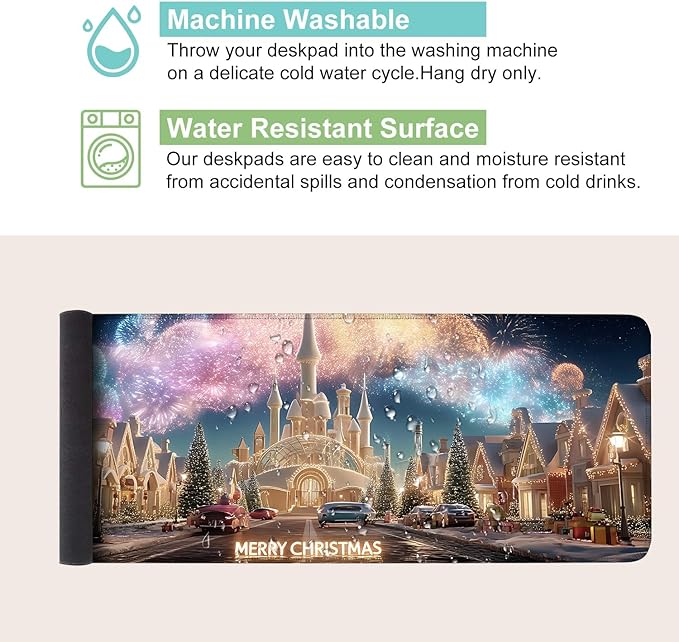 Desk Mat, XXL Extended Gaming Pad for Desktop, 31x12 Inches Magical Castle Fairytale Scene, Large Non-Slip Vegan Leather Keyboard Mouse Mat for Home Office