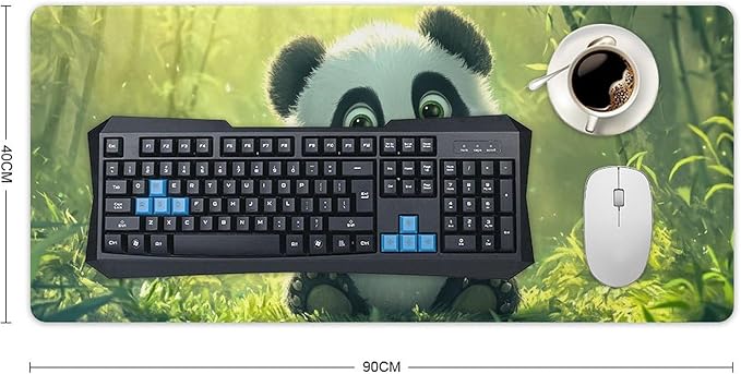 Large Ergonomic Gaming Mouse Pad Panda Joy - Adorable Baby Panda Theme with Non-Slip Base Water-Resistant Surface and Stitched Edges 40x90cm