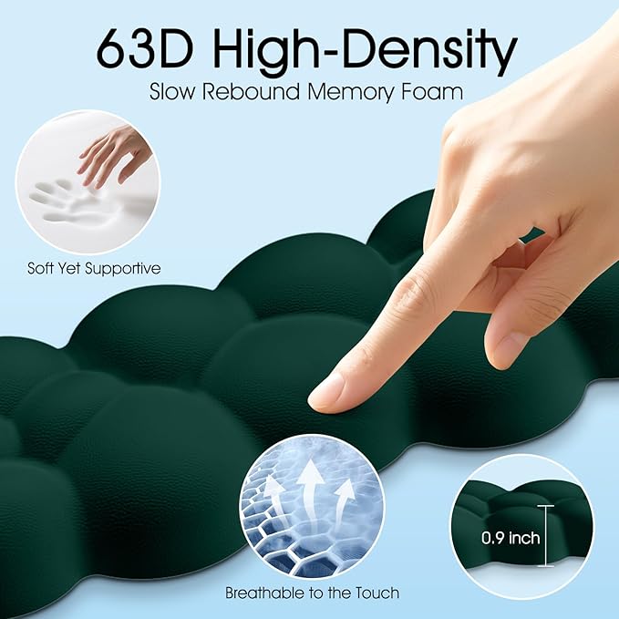 Cloud Wrist Rest Keyboard Cushion, 4-in-1 Ergonomic Cloud Keyboard Wrist Rest and Mouse Pad Set with Memory Foam Arm Support for Palm, Cute Desk Accessory for PC Gaming Setup, Dark Green