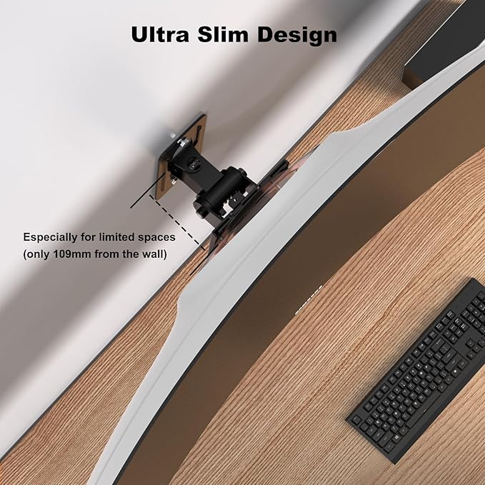 Monitor Wall Mount for 17–49 Inch Ultrawide Screens,Heavy Duty Monitor arm up to 44 lbs with Swivel,Tilt & Rotation,VESA 75x75 & 100x100,Black