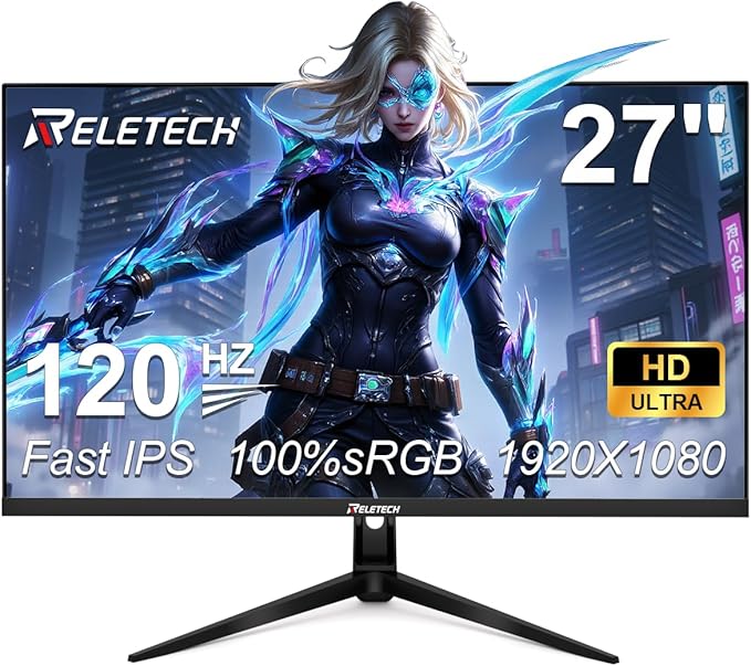 27 Inch 120Hz FHD Computer Monitor, IPS Frameless Gaming Screen with 1ms Response, AMD FreeSync, 100% sRGB, Eye Care, HDMI/VGA Ports & 100x100mm VESA Mount (R27 Velo)