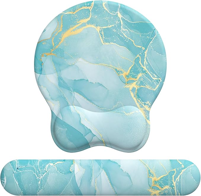 eulps Mouse Pad Wrist Support, Ergonomic Memory Foam Keyboard Wrist Pad & Gel Wrist Rest Set for Computer Keyboard for Easy Typing for Office & Home(Blue Marble Set)