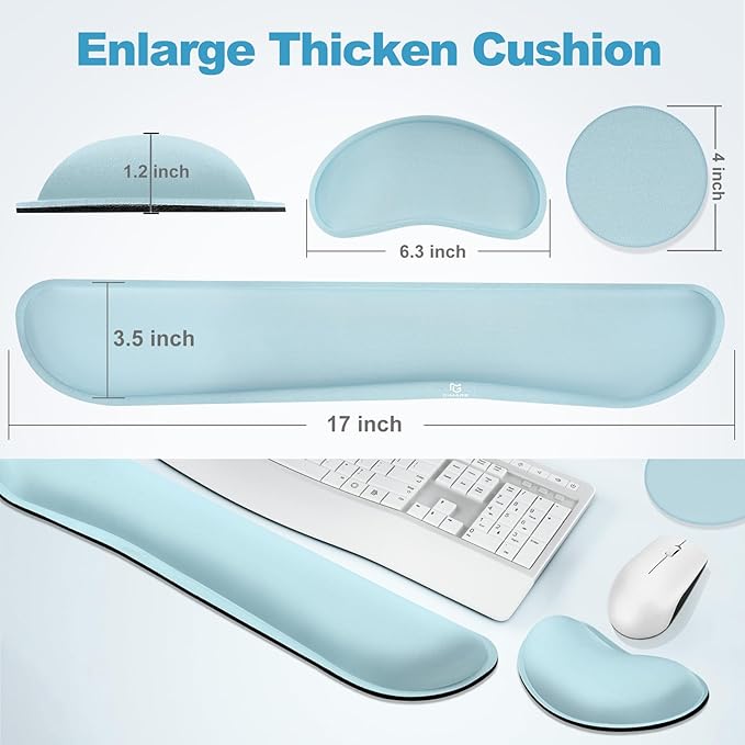 Gimars Upgrade Enlarge Gel Memory Foam Set Keyboard Wrist Rest Pad, Mouse Wrist Cushion Support for Office, Computer, Laptop, Mac, Comfortable, Lightweight for Easy Typing,Sky Blue