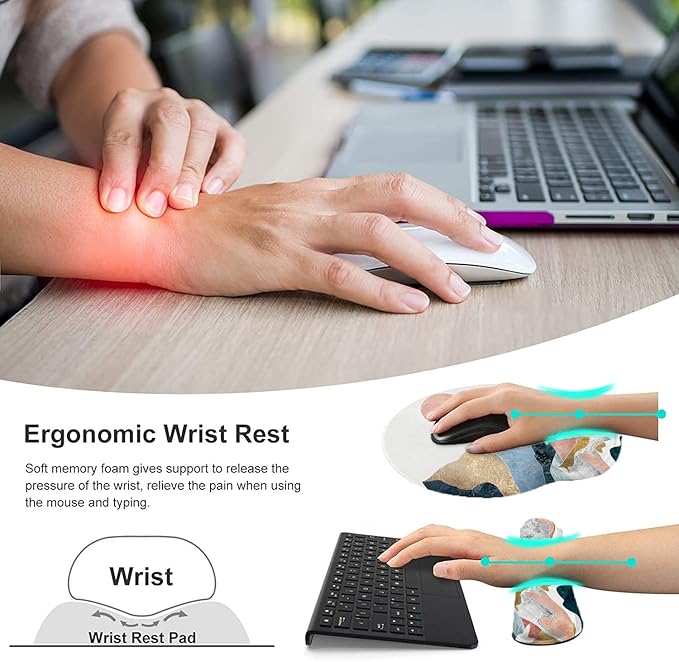 Keyboard Wrist Rest and Mouse Pad, Ergonomic Memory Foam Mouse Pad Wrist Support, Non-Slip Mouse Pad and Keyboard Wrist Support, Comfortable Mousepad with Wrist Rest for Game, Office