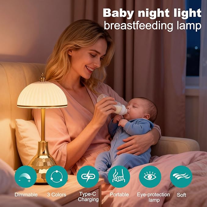Touch lamp,night light for kids,rechargeable light, suitable for bedrooms, desks, terraces,and outdoor tables. Dimmable LED eye-protection night light,also an ideal Christmas gift for teenagers.(Gold)