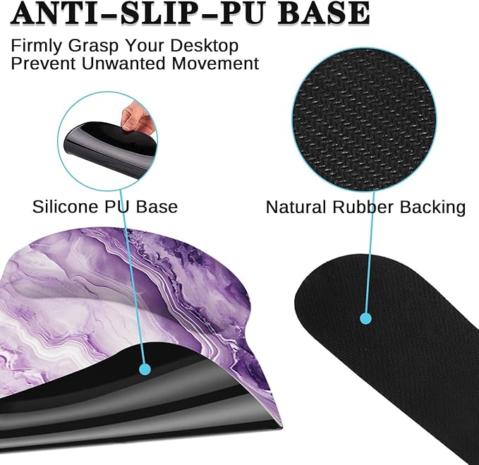 Britimes Purple Marble Gold Ergonomic Mouse Pad Set with Wrist Rest Non-Slip Rubber Base Wrist Cushion Support and Coasters Mousepad with Wrist Support for Computer Keyboard and Desk