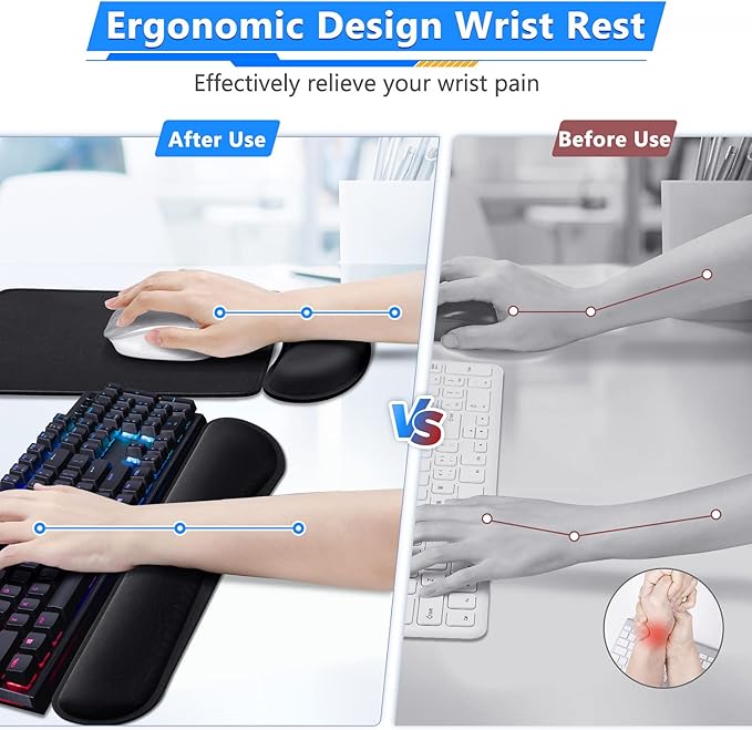 Gimars 3Pcs Memory Foam Keyboard Wrist Rest, Mouse Pad Wrist Support for Easy Typing, Ergonomic, Comfortable Keyboard Mouse Pad Set for Computer, Laptop, Home & Office
