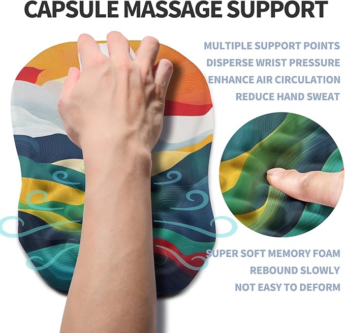 Ergonomic Raised Mouse Pad Wrist Support with Bilateral Slope Memory Foam Mousepad for Wrist Rest and Carpal Tunnel 11.8x7.9〃Colorful Lines
