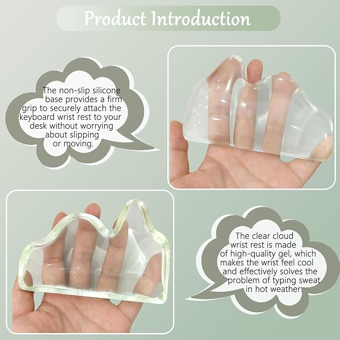 Gel Mountain Keyboard and Mouse Wrist Rest Set Abstract Clear Green Keyboard Wrist Rest Transparent Ergonomic Cute Minimalist Mouse Wrist Pad Silicone Non-Slip Support for Computer Keyboard 60% 68%75%