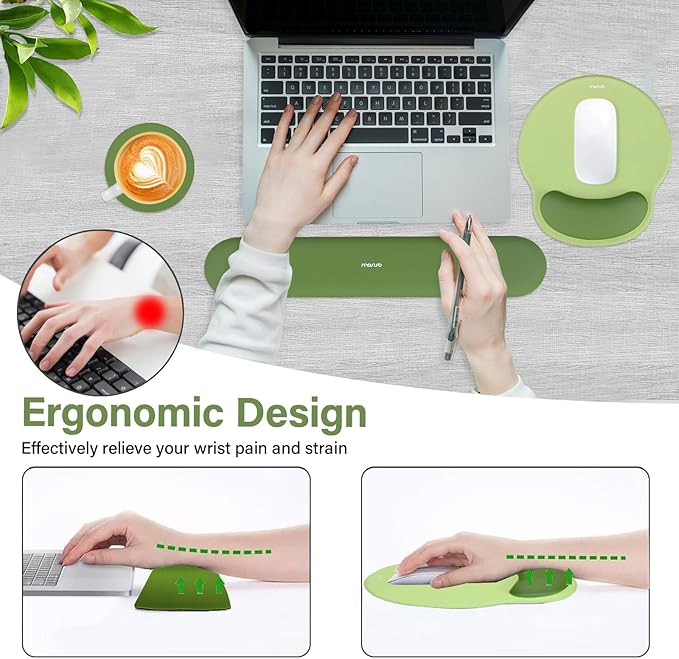 MOSISO Wrist Rest Support for Mouse Pad&Keyboard Set, Circle Curved Ergonomic Mousepad&Coaster Non-Slip Base Home/Office Wrist Support&Easy Typing Pad with Soft Cloth&Silicone Lining, Olive Green