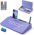 SELEAD Desktop Glass Whiteboard with Storage, Small Dry Erase White Board Computer Pad Keyboard Stand for Home, School, Office Desk Accessories - Purple