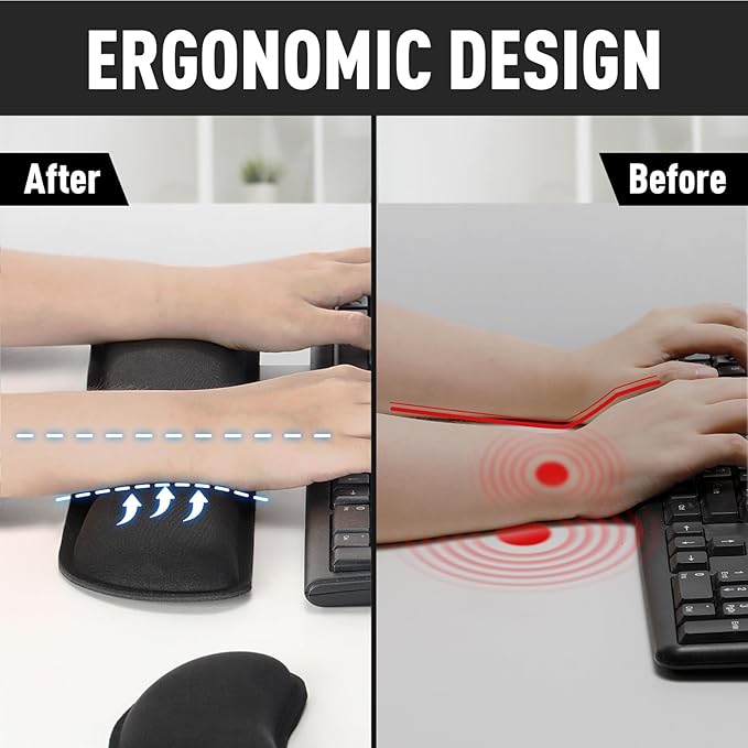 Gimars Upgrade Enlarge Silky and Superfine Fabric Gel Memory Foam Keyboard Wrist Rest Set, Ergonomic Keyboard Mouse Wrist Support for Typing, Comfort for Office, Gaming, Computer, Black