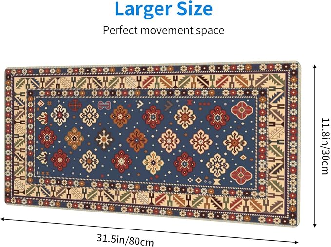 Persian Rug Mouse Pad Extended Large Gaming Mousepad XL Big Long Oversized Desk Mat Stitched Edges 31.5 X 11.8 Inch for Home Office