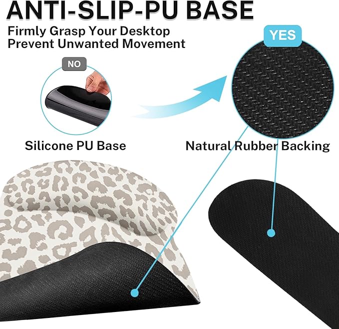 Britimes Leopard Light Khaki Animal Skin Ergonomic Mouse Pad Set with Wrist Rest Non-Slip Rubber Base Wrist Cushion Support and Coasters Mousepad with Wrist Support for Computer Keyboard and Desk