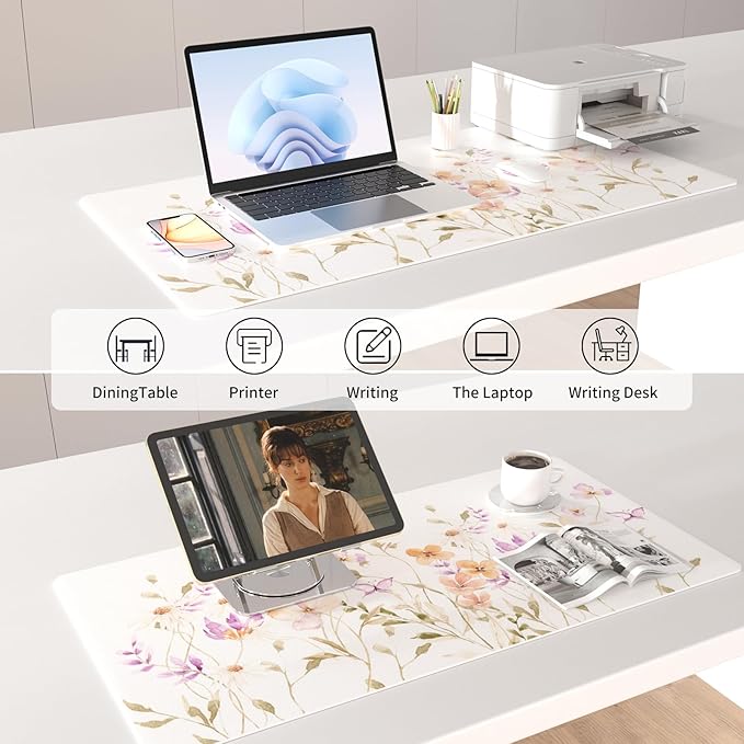 Colorful Star Large Mouse Pad, Floral Waterproof Office Desk Mat, Non-Slip Computer Gaming Mouse Pad, XXL PC Laptop Protector Pads, PU Leather Desk Writing Pads for Office Home, 31.5" x 15.7"
