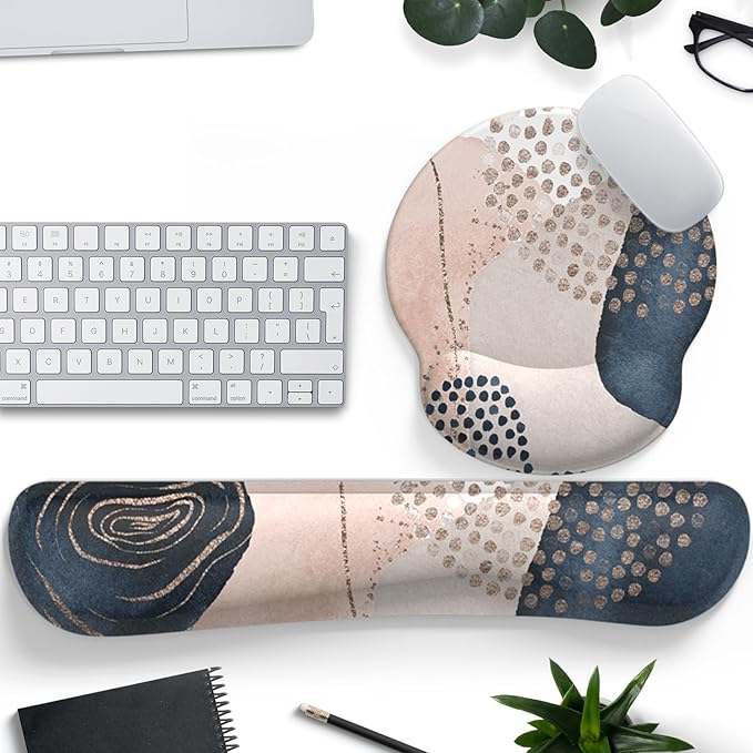 Ergonomic Boho Mouse Pad with Wrist Support Gel and Keyboard Wrist Rest, Non-Slip Pu Base Gaming Kawaii Cute Mouse Pad for Boho Office Decor, Easy Typing