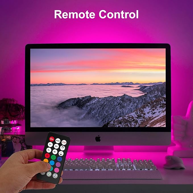 RGB Light Bar, Smart Music Sync RGB IC LED Lights Bars, USB Powered Ambient Lighting, Remote Control Color Changing Gaming TV Backlight, for PC Room Monitor Desk
