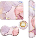 AIMSA Keyboard Wrist Rest Support + Mouse Pad + Mouse Wrist Rest + Coaster, Ergonomic Memory Foam Anti-Slip Rubber Base 4 PCS Set Easy Typing Pain Relief, Pink Purple Marble
