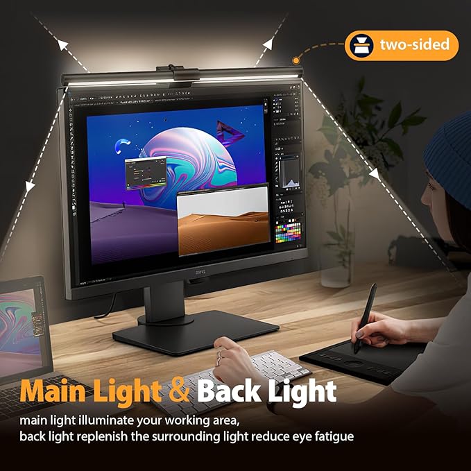 Computer Monitor Light,Screen Monitor Light Bar with Backlight for Eye Caring, E-Reading LED Task Lamp with Color/Dimming Adjustment,Touch Control,No Screen Glare Space Saving Home Office Lamp