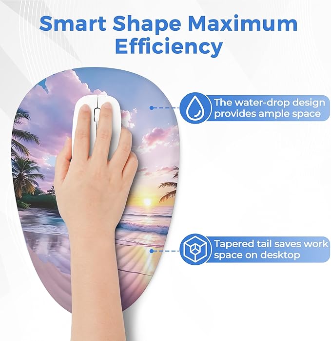 Ergonomic Mouse Pad with Wrist Support, Memory Foam Wrist Rest for Pain Relief & Carpal Tunnel, Non-Slip Base for Office, Computer, PC, Laptop (12x8x1.2inch, Sunset Beach)