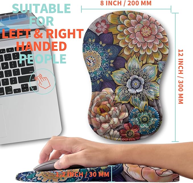 Ergonomic Mouse Pad Wrist Support with Memory Foam Massage Bulge, Carpal Tunnel Mousepad Wrist Rest for Mouse(12x8 inch, Blooming)