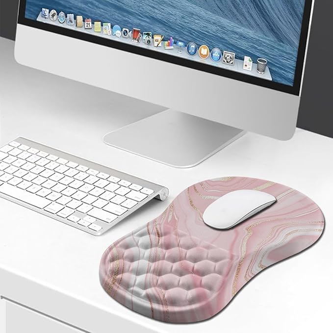 Hokafenle Ergonomic Mouse Pad Wrist Support, Wrist Rest Mousepad for Carpal Tunnel with Integrated Memory Foam Slope Massage Bulge (11.8x7.9 inch,Pink Fluid)