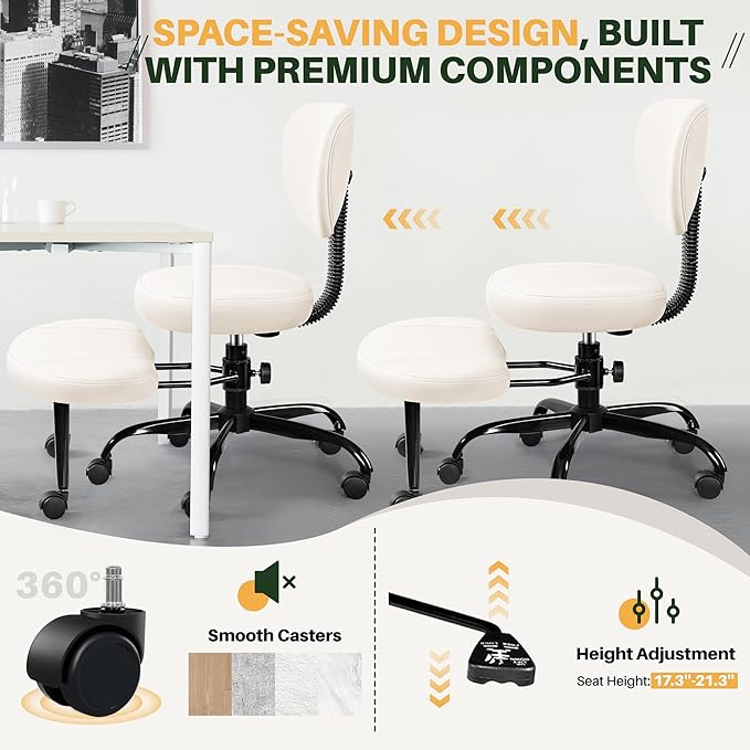 Primy Criss Cross Office Chair - ADHD Cross Legged Chair with Wheels - Adjustable Height Ergonomic Kneeling Desk Chairs for Meditation Yoga Home Office with Backrest, 360°Rotating Footrest -White