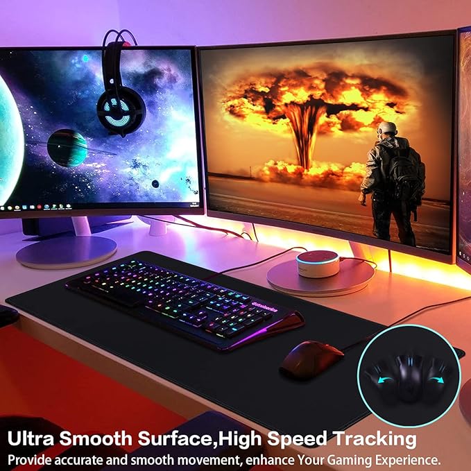 Canjoy Gaming Mouse Pad (31.5x15.7in) 3mm Thickness XX-Large Extended Mousepad Big Computer Keyboard Full Desk Mousepad with Anti-Slip Base Anti-Fray