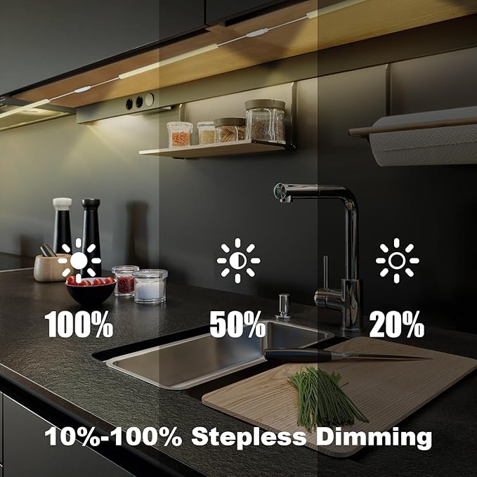 Plug-in Under Cabinet Lights Daylight White 4000K, Dimmable LED Under Cabinet Lighting, 6PCS x 12 Inch Under-Counter Light Fixtures with Memory Function, Under Counter LED Lights for Kitchen
