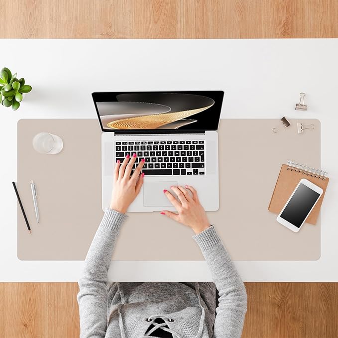 Beige Desk Mat, 31.5"×15.7" Desk Matt for Desktop, Waterproof Keyboard Pad, Computer Mats for Desktop, Large Mouse Pad, Non-Slip Computer Mat for Office Home - Cream Powder