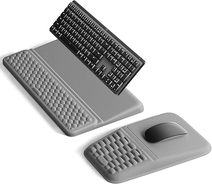 Vaydeer Keyboard Stand and Mouse Pad Set with Wrist Rest, Soft Memory Foam Wrist Support, Ergonomic Wrist Cushion for Desk, Palm Hand Typing for Office, Gaming, Grey