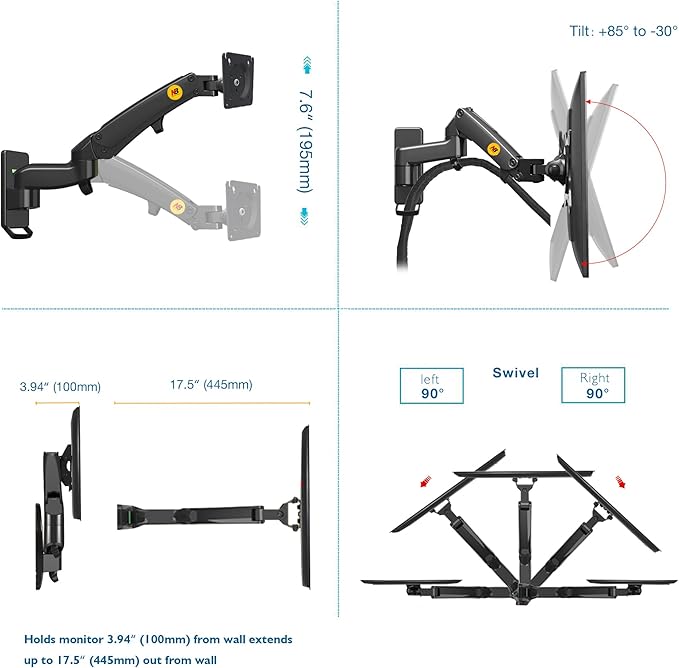 NB North Bayou TV Monitor Wall Mount Bracket Full Motion Articulating Swivel for 17-35" Monitors (Load Capacity from 6.6 to 26.4lbs) Double Extension F150