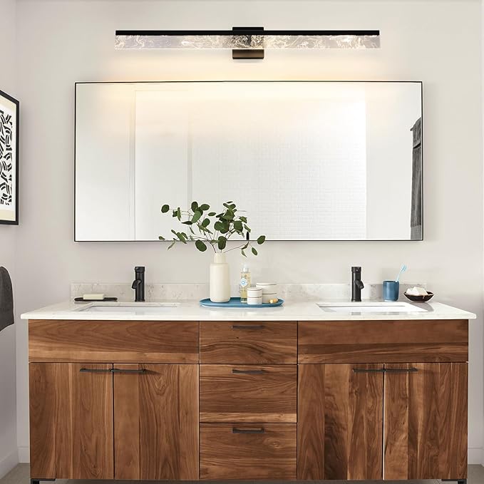 Bathroom Light Fixtures Over Mirror, 39 Inch Bathroom Vanity Light Black LED Vanity Light Bar, 28W Dimmable Modern Bath Vanity Lighting Fixtures Wall Mount 3000K