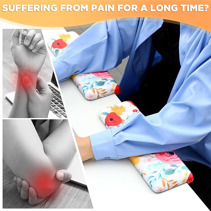 2 Pcs L-Shaped Desk Wrist Rest Elbow Pad Set Desk Edge Rest Cushion Non-Slip Memory Foam Arm Padding Wrist & Forearm & Elbow Comfort Support for Table or Table Edge (Watercolor Flowers)