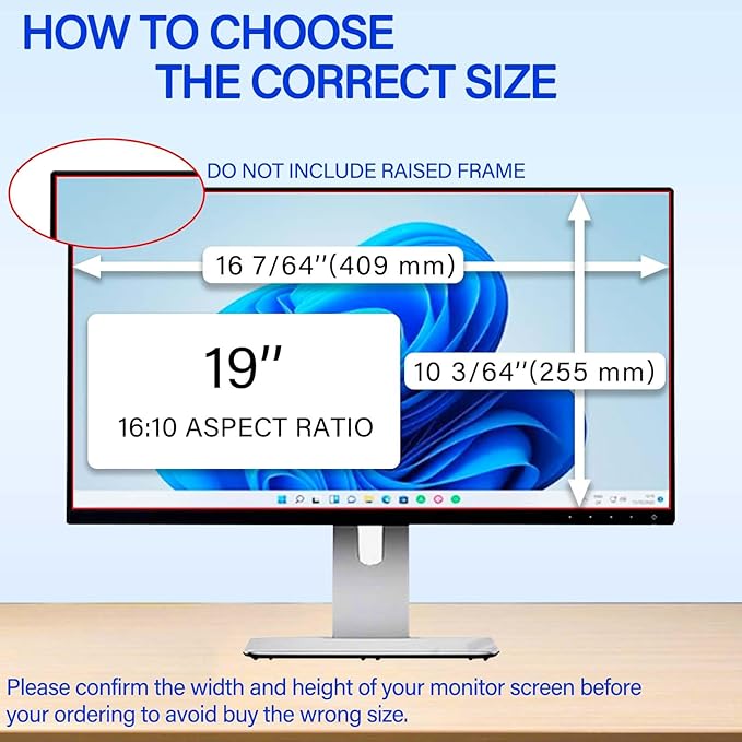 19 Inch Privacy Screen for Monitor with 16:10 Widescreen Monitor Blue Light Screen Protector - Anti-Glare - Anti-Scratch Protector Film for Data Confidentiality Privacy Shield [2 Pack]