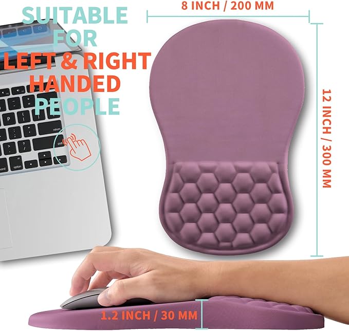 Ergonomic Mouse Pad Wrist Support with Memory Foam Massage Bulge, Carpal Tunnel Mousepad Wrist Rest for Mouse(12x8 inch, Dark Pink)